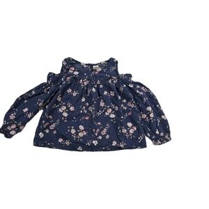 Oshkosh Bgosh Girl's Size 5 Cold Shoulder Navy Blue Floral‎ Top